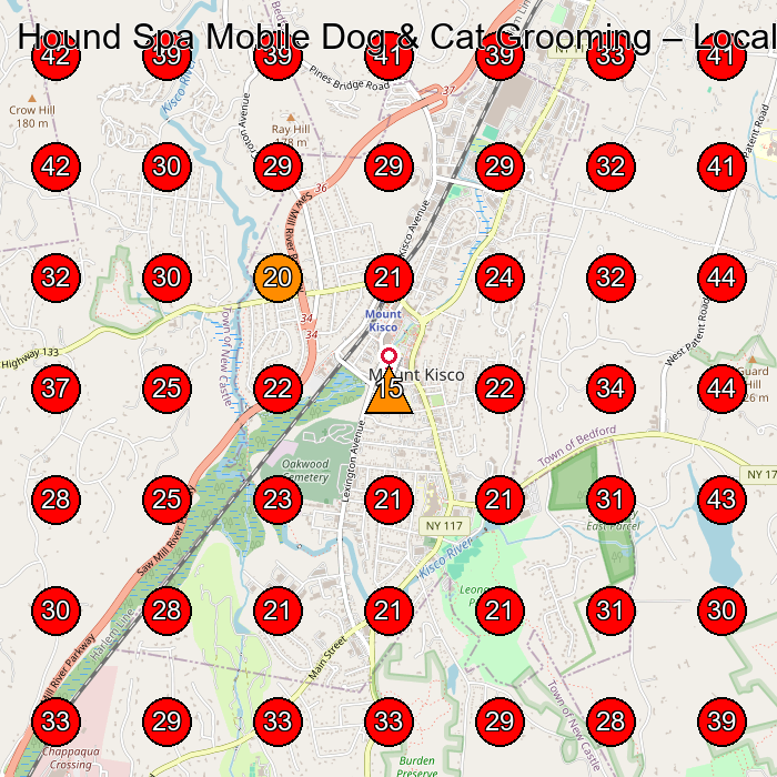 Hound Spa Mobile Dog & Cat Grooming GeoGrid visibility map for Pet Groomer in Ossining